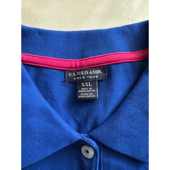 US Polo Assn. Blue Polo Shirt XXL Pink Logo NWT - Picture 2 of 5